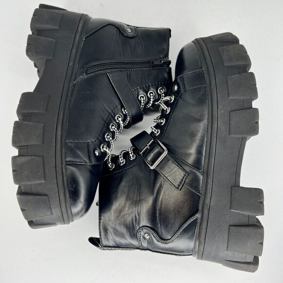 Forever 21 Womens Black Chunky Platform Boots LaceUp RoundToe BlockHeel Size 6 - Picture 6 of 9